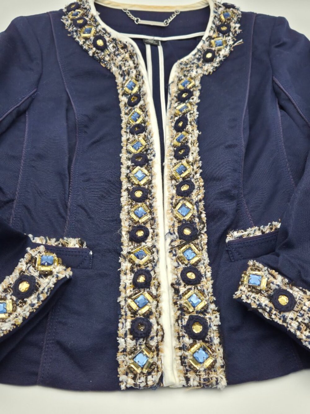 WHBM White House Black Market Embellished Navy Jacket Size 2